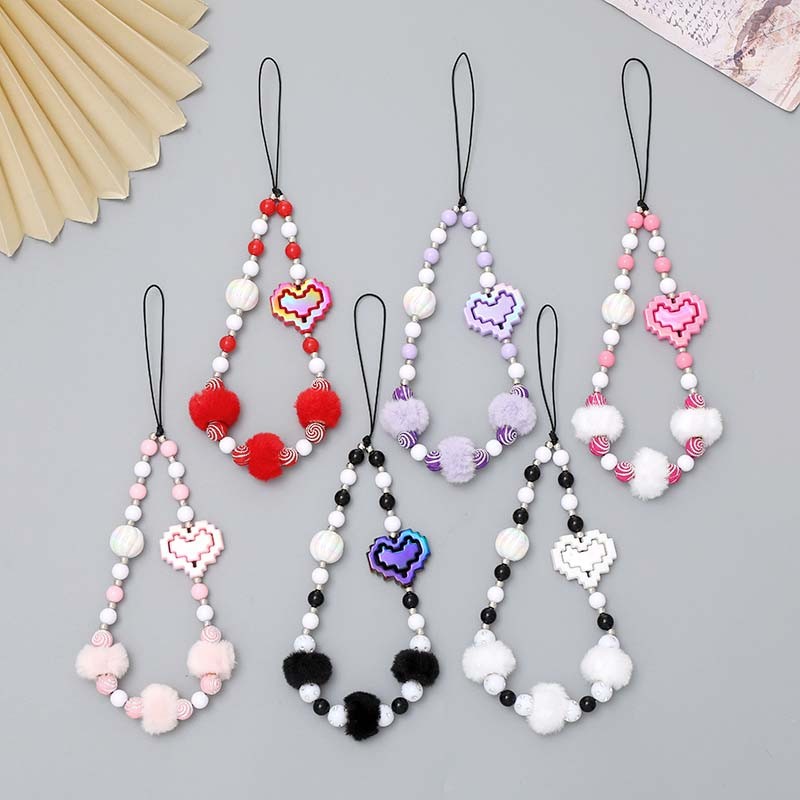

Fashion Plush Beaded Love Phone Chain Lanyard Fresh Bow Anti Drop Wrist Strap Phone Case Rope New Accessories for Women's Gifts