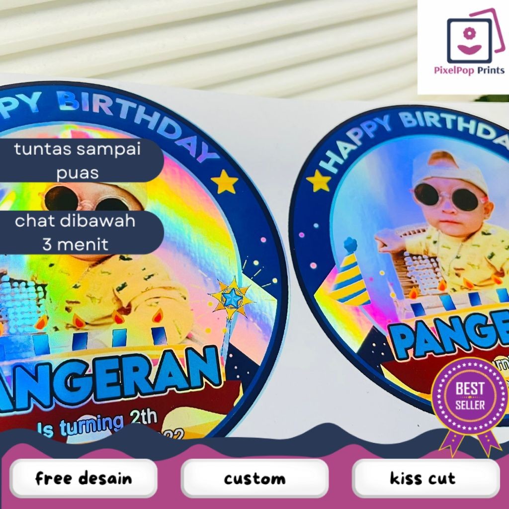 

Opikapip 9-15 Sticker Ulang Tahun Anak Hologram Anti Air Stiker Label Undangan Happy Birthday Besar