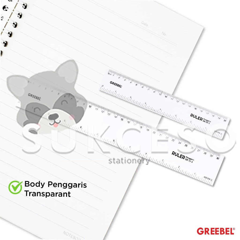 

GREEBEL Acrylic Ruler Penggaris Tebal 20cm ~ 30cm SATUAN Bening Murah