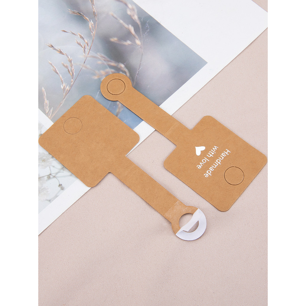 

50pcs Adhesive Kraft Paper Cards Hanging Folding Card for DIY Jewelry Display Tags Necklace Bracelet Hair Accessory Retail Label