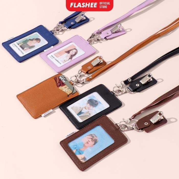 ID Card Holder Mika Plastik Kulit Termasuk Tali Dan Penjepit Oscar Name Tag Kulit Bisa Custom Nama L