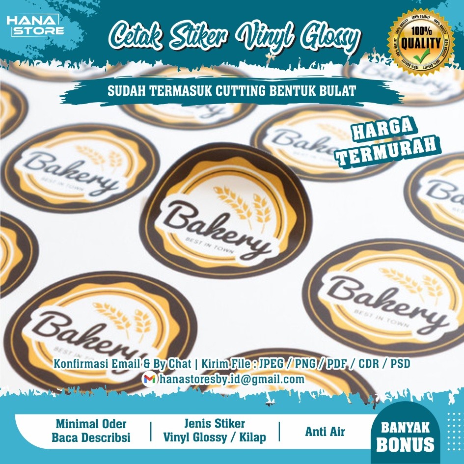 

Cetak Stiker Vinyl Glosy Label Bulat Anti Air Sticker Makanan Kemasan Produk Botol Minuman Custom