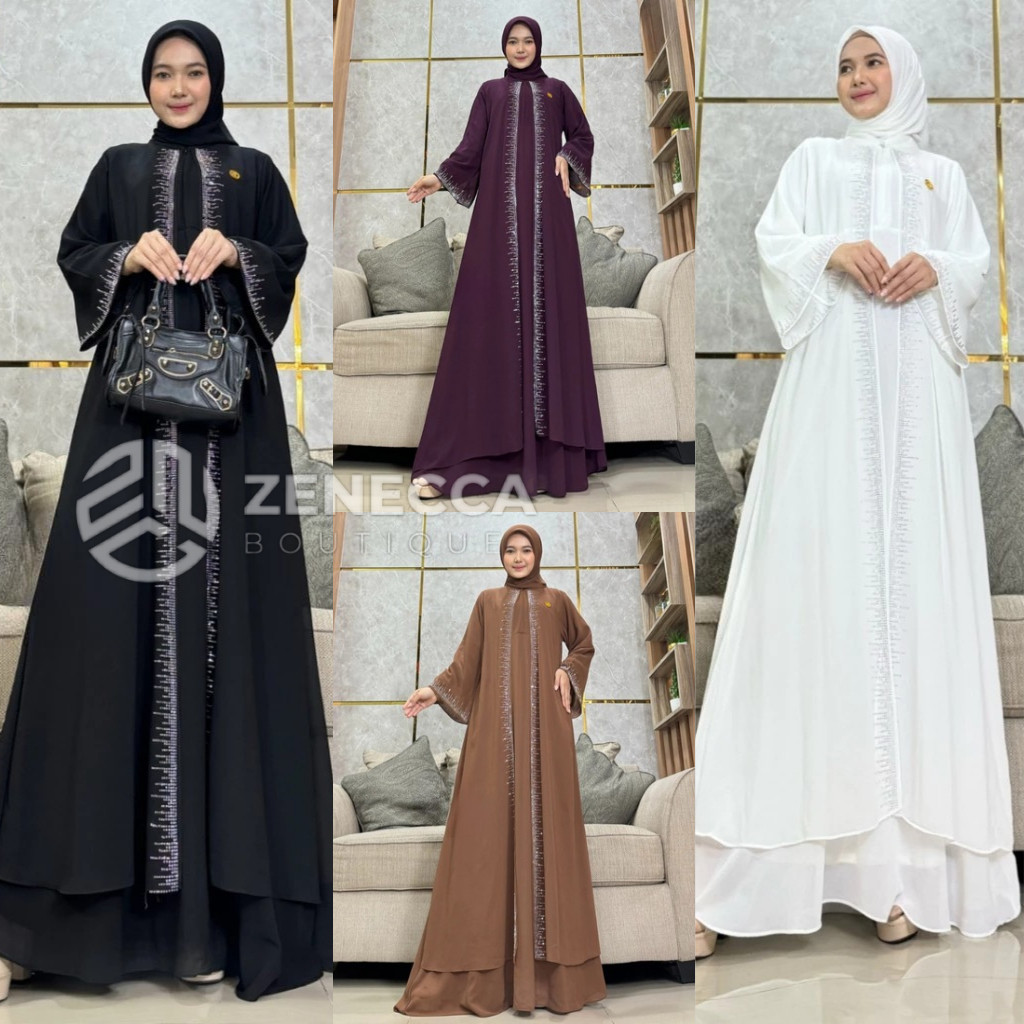 [ZENECCA.ID] - ABAYA DUBAI HITAM SERIES MAHIRAH ABAYA PUTIH PAYET SWAROVSKI MATERIAL CERUTY BABYDOLL