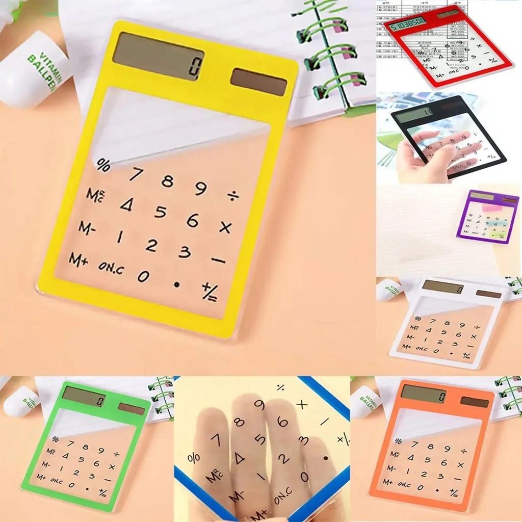

Multi Colors Transparent Touching Screen Energy Saving Solar 8 Bit Display Mini Calculator