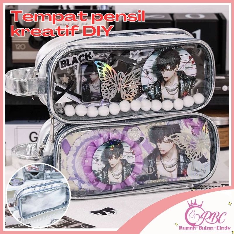 

[Penjual Lokal] Tas alat tulis PVC Diy kotak pensil aesthetic itabag Badge Card Stationery Bag Tas Pena Tahan air Tempat Pensil kapasitas besar