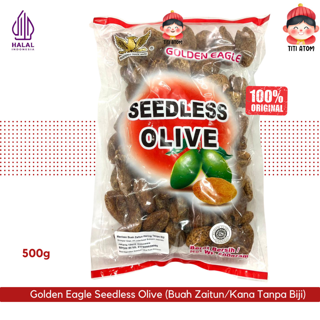 Golden Eagle Seedless Olive Manisan Asinan Buah Kana Zaitun Tanpa Biji 500g