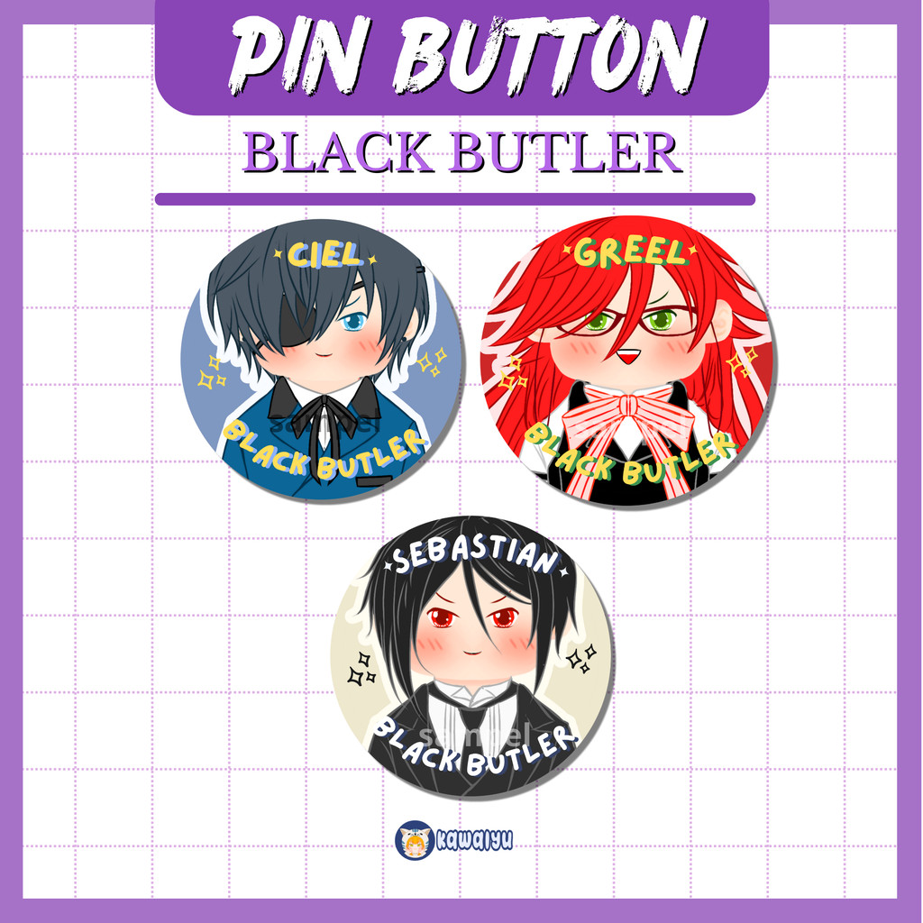 Pin Button Anime Black Butler Chibi Vers | Pin Peniti Anime 44mm by kawaiyu