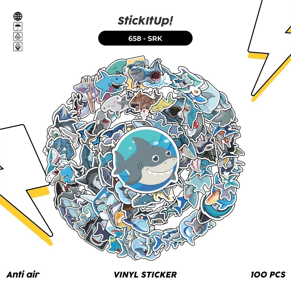 

COD 100 Pcs Stiker Pack Shark Hiu Lucu Aesthetic Vynil Waterproof untuk Freebies Sticker Buku Journal Casing HP Laptop