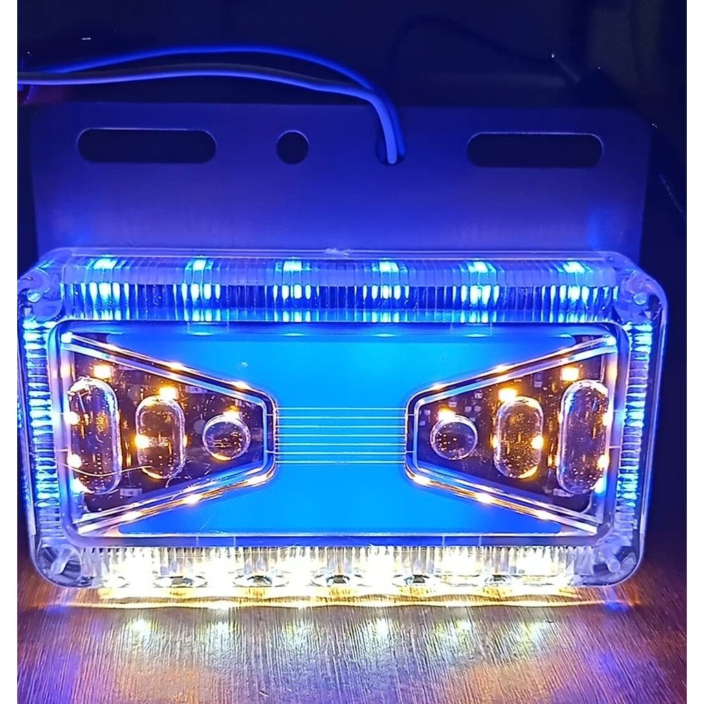 Lampu LED Samping Bak 24 Volt 2 Warna Sein Running Mobil Truk Warna Biru Model Kotak
