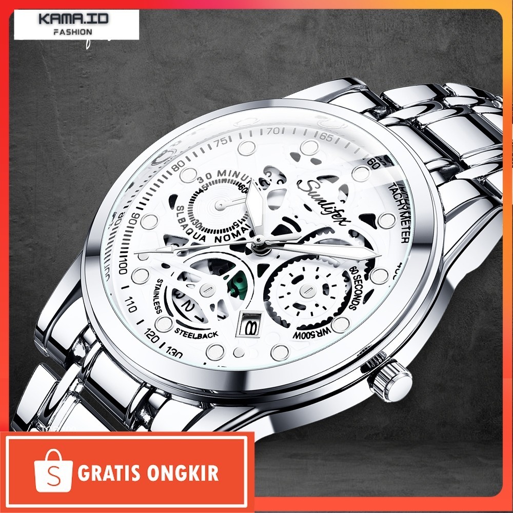 Jam Kekinian / Sunlifex Jam Tangan Pria  9001 Original Display Kuarsa Anti Air Tali Stainless Steel 