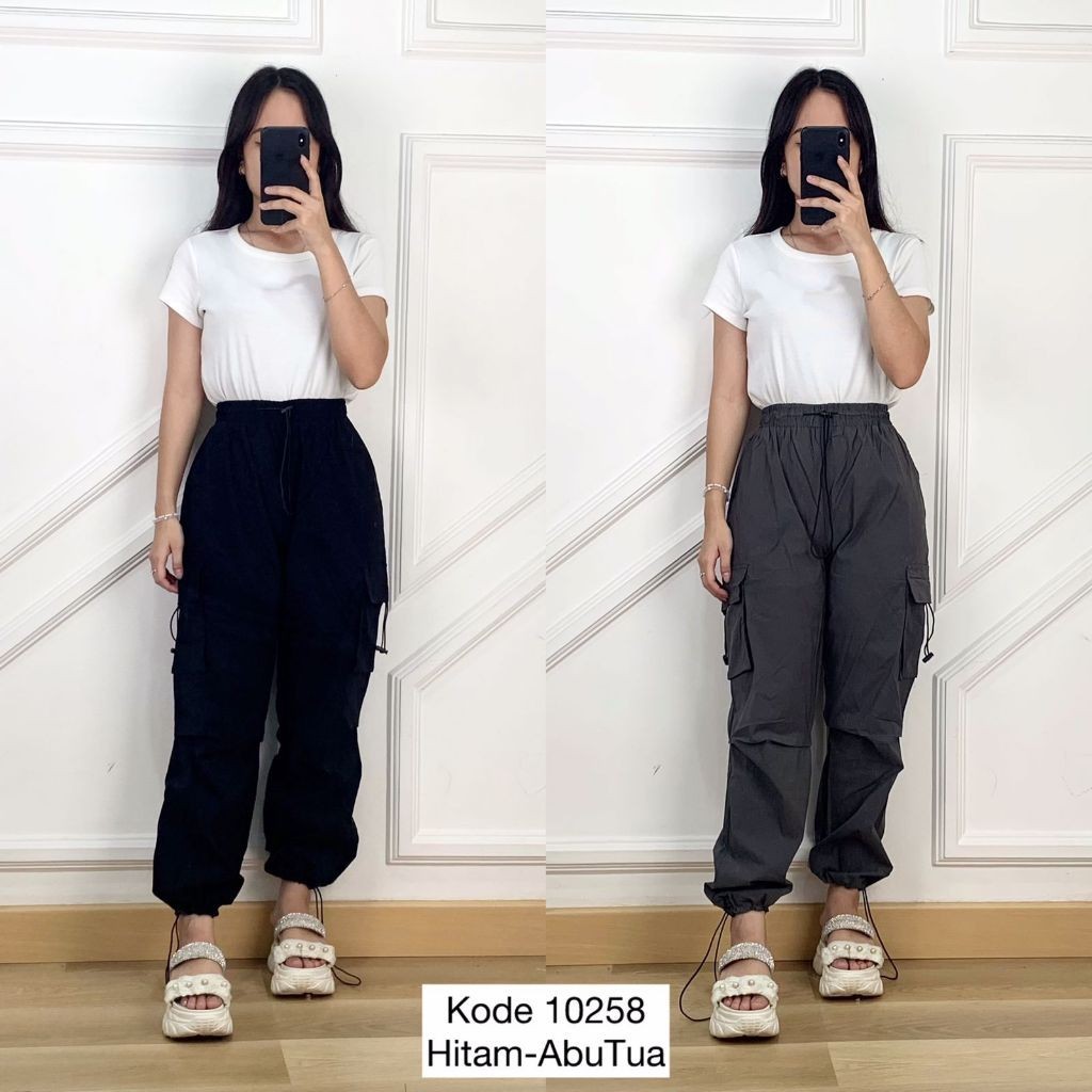 CELANA CARGO PARASUT STRETCH POLOS VARIASI PINGGANG KARET MIX TALI SERUT PREMIUM WANITA BAWAHAN CELA
