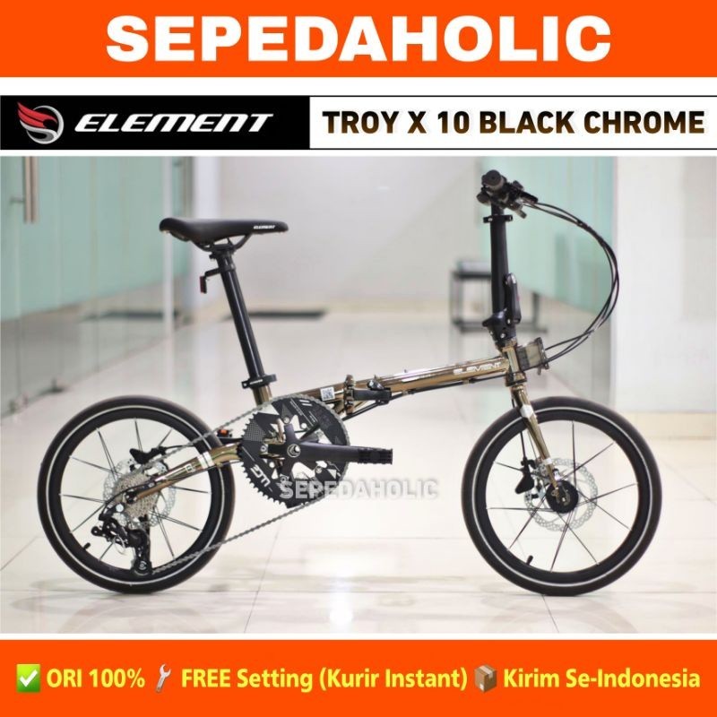 Sepeda Lipat ELEMENT TROY X 10 Speed Black Chrome New 2022 16 Inch