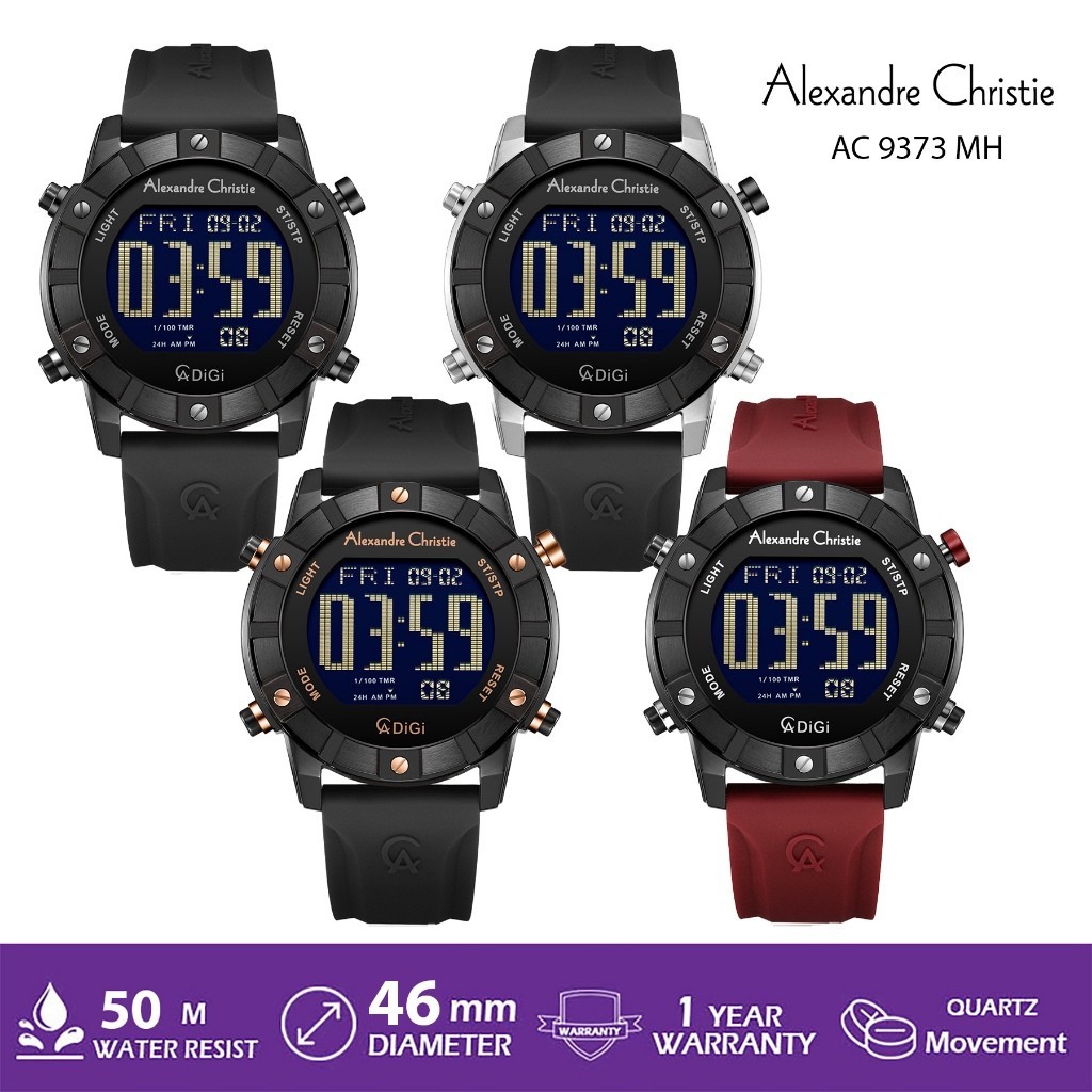 AC 9373 ALEXANDRE CHRISTIE AC9373 JAM TANGAN DIGITAL PRIA TALI RUBBER SILIKON ORIGINAL GARANSI RESMI