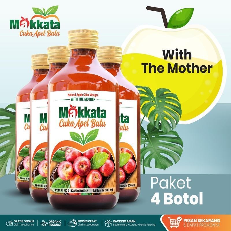

Paket 4 Botol Cuka Apel Makkata With The Mother Organic BPOM