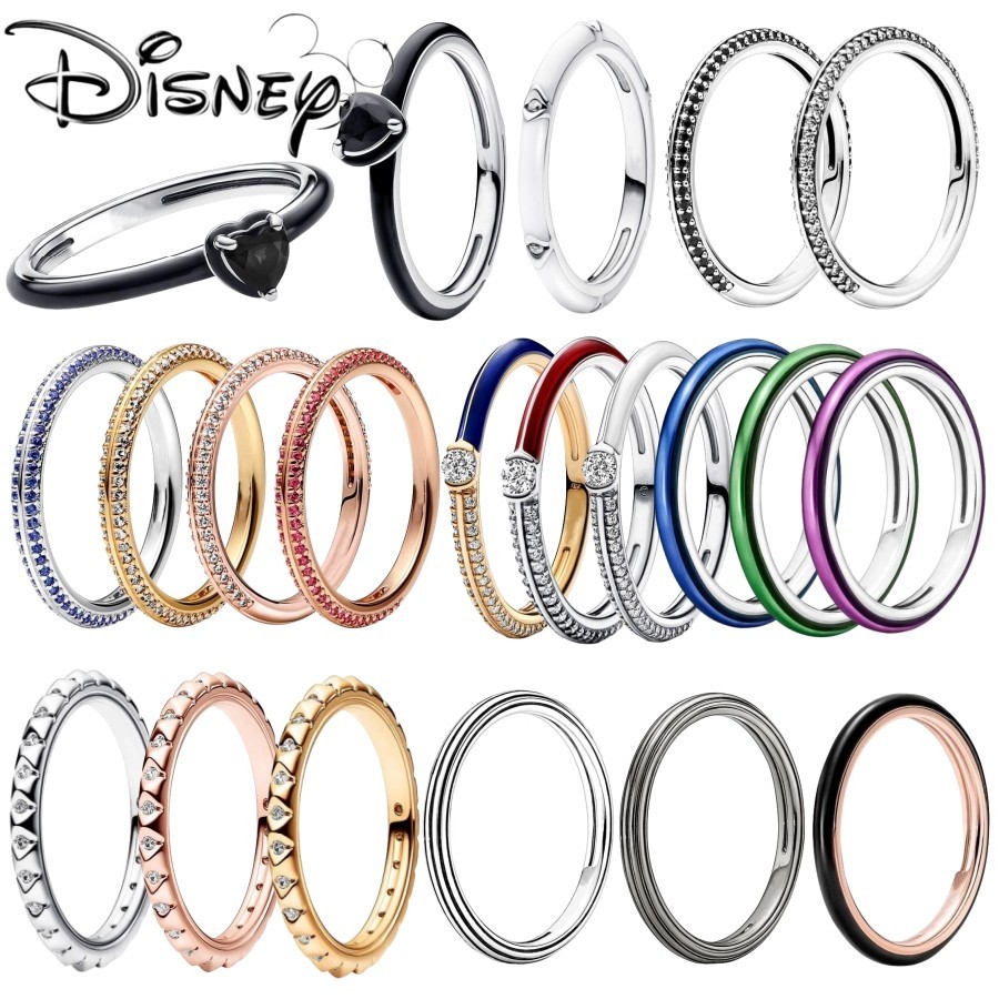 New Disney ME Black Heart Rings Fit Original Pandora Charm Jewelry Women Festival Gift