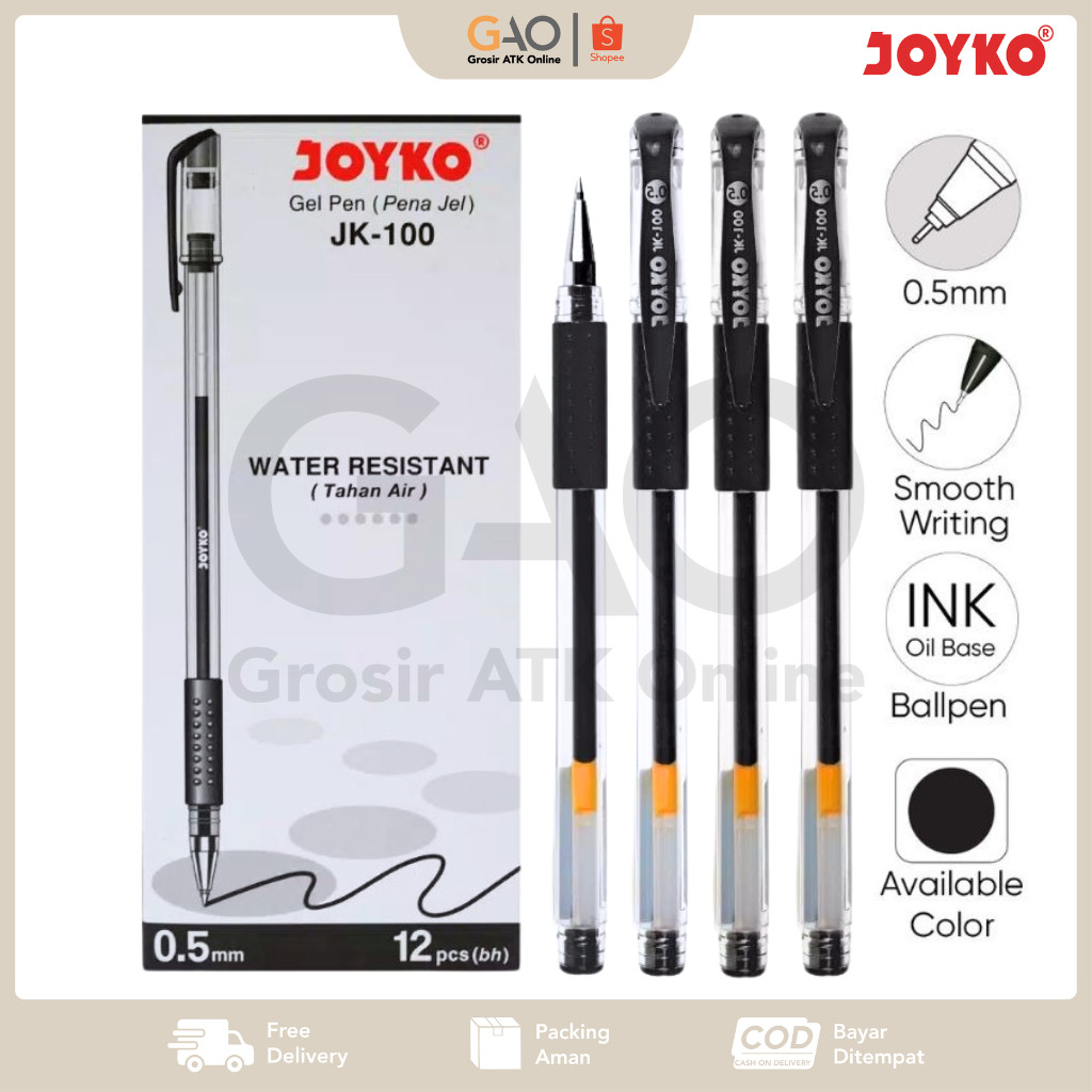 

Pulpen Gel Joyko Tahan Air 0.5m JK - 100 ( 1 Pack Isi 12 PCS)