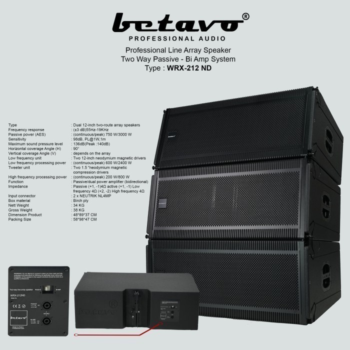 Speaker line array 12 inch professional Betavo wrx 212nd HARGA PER BOX