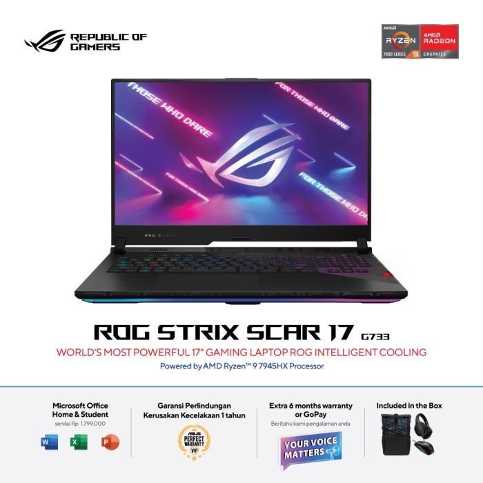 ASUS ROG STRIX SCAR 17 G733PY RYZEN 9 7945HX RTX4090 16GB RAM 32GB 2TB WINDOWS 11 +OFFICE 17.3 QHD
