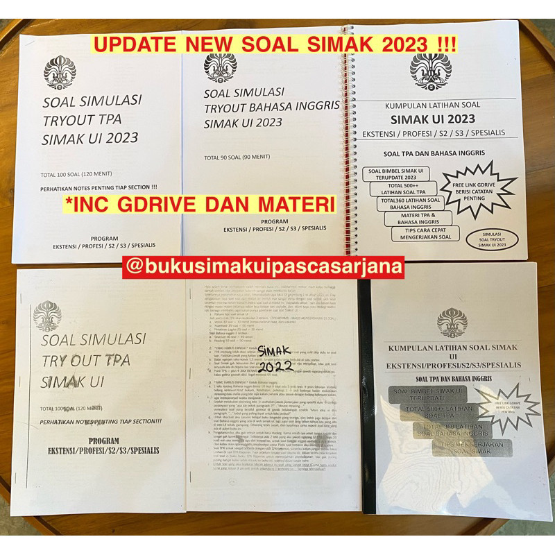 

[PROMO MURAH] BUKU SOAL TPA SIMAK UI PASCASARJANA, PROFESI, SPESIALIS (PPDS) , S3, D3 ke s1 tahun 2023