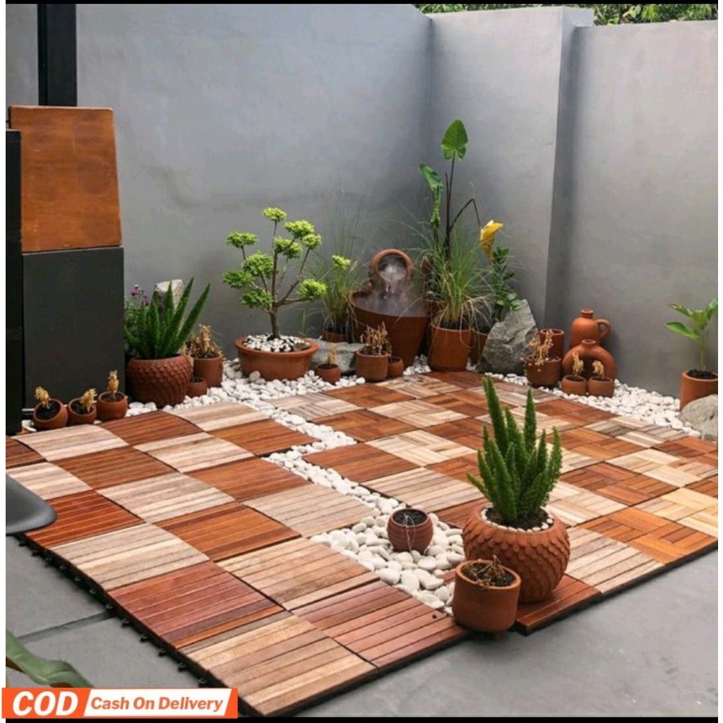 Ubin Lantai Kayu Decking Tile 30 x 30cm Outdoor Indoor Full Vurnish Pernis Alas Lantai Pengganti Ker