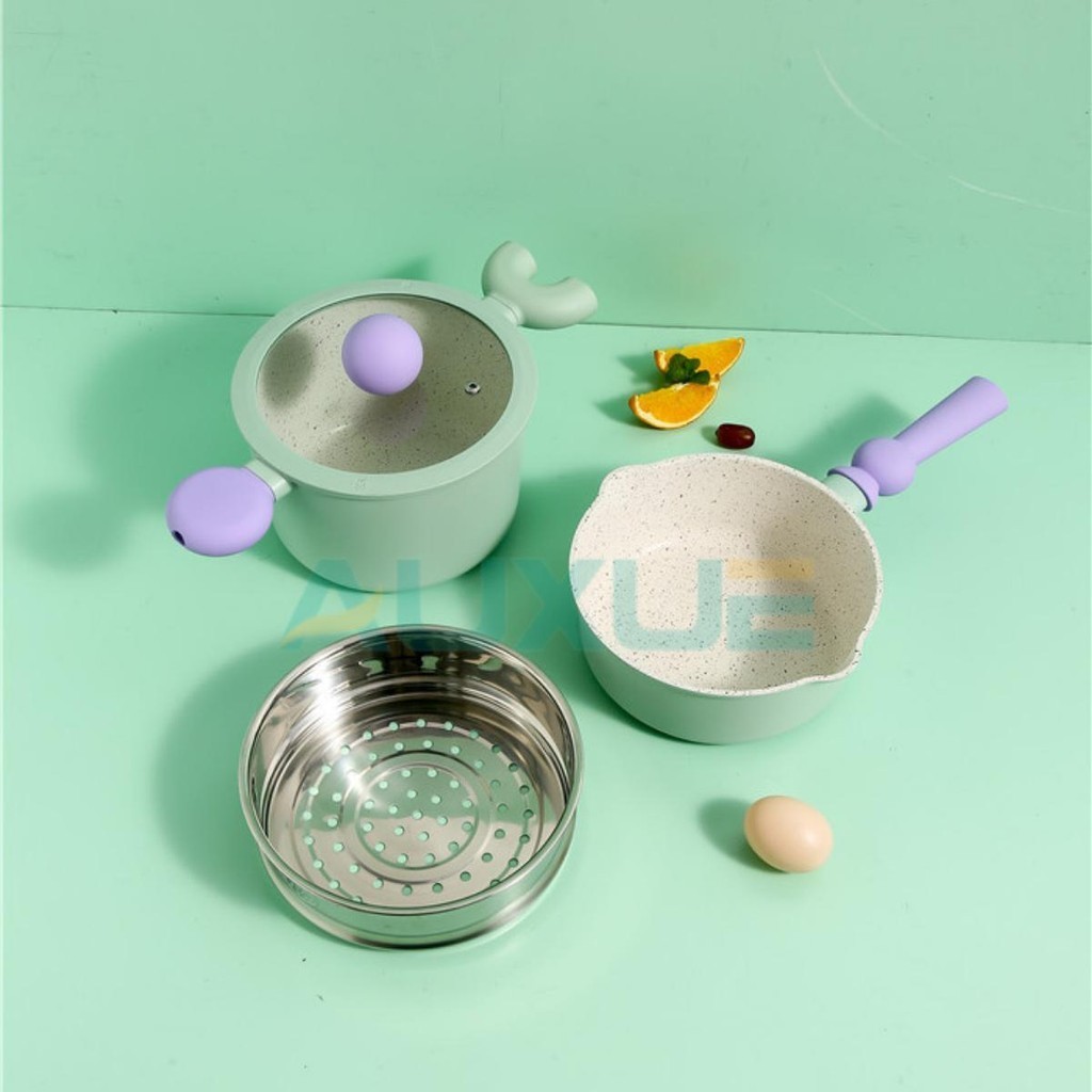 AUXUE【COD】Panci Set Mpasi / Panci 4pcs /Panci Granit / Pan Korea AX-4922