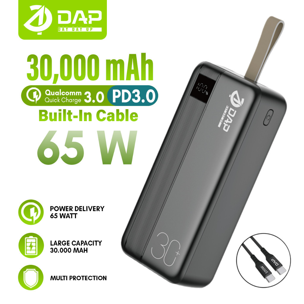 PRODUK TERBARU # DAP PowerBank 30.000mAh D-PD365 Dual Input/Output Type C 3.0 QC Original - Garansi 