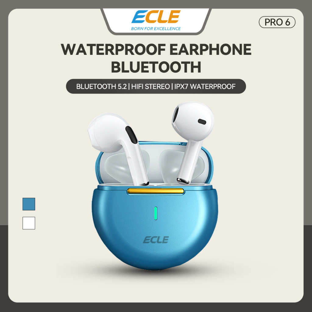 PRODUK TERBARU # ECLE Pro 6 TWS Waterproof Headset Bluetooth Touch Control Low Latency Bluetooth Ear