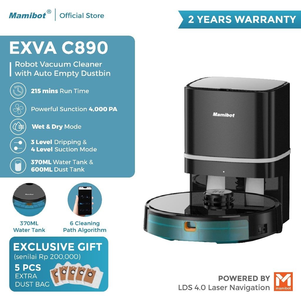 Mamibot EXVAC890 GLORY Robot Vacuum Cleaner + Auto Empty Dustbin | Mop Vacum Sapu Pel Vakum