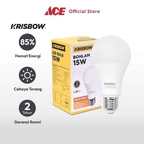 Ace Krisbow Lumi Bohlam Led 15 watt 1500Lm Warm White - Kuning Bulb Lampu Cahaya Kuning Indoor Outdo