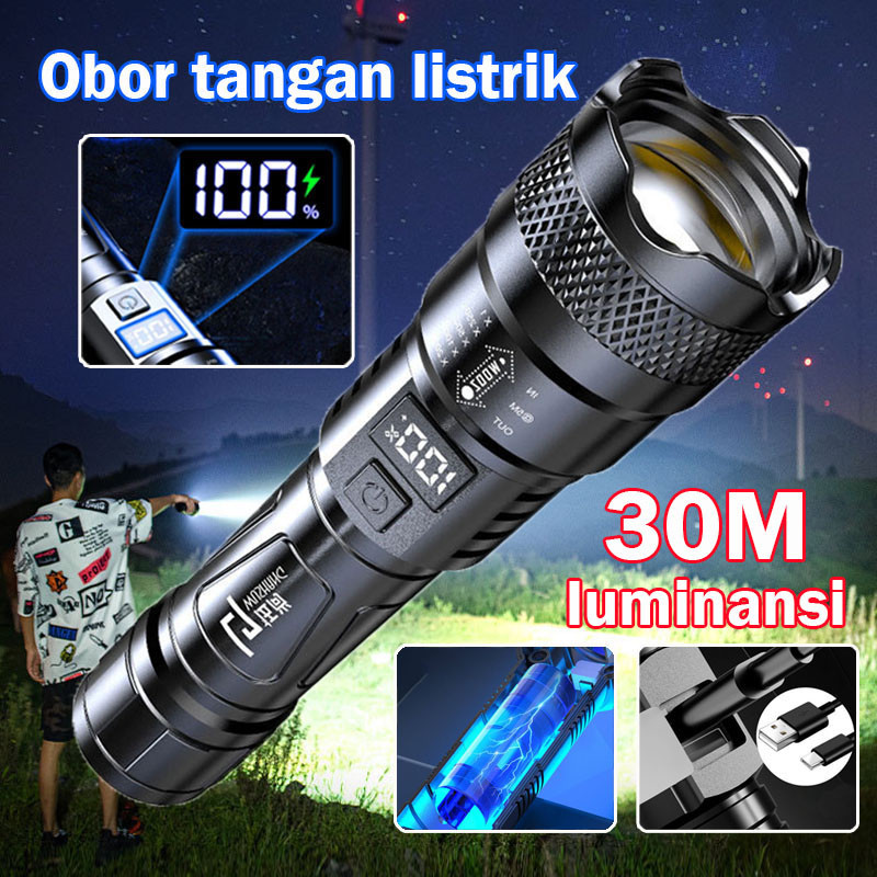300W Senter Cas Police Swat Senter Senter LED Super Terang Portabel Zoom Rechargeable Ipx8 Tahan Air