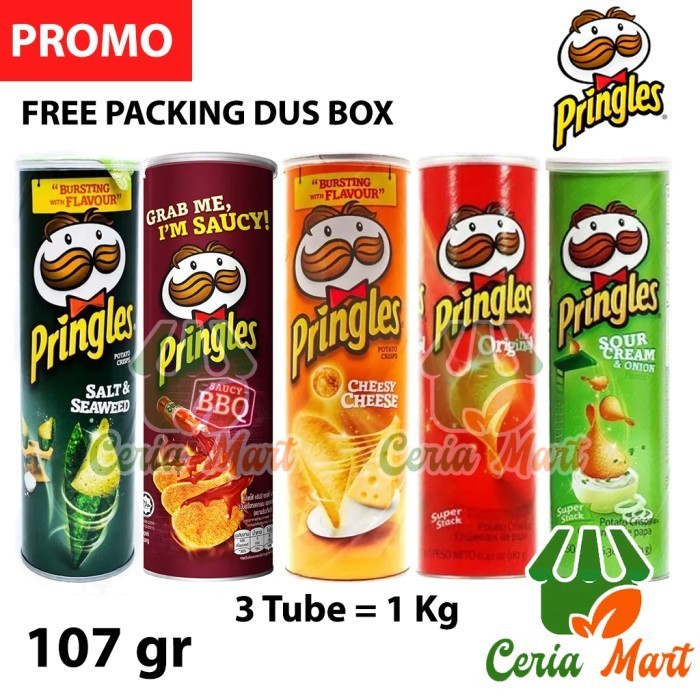 

Pringles Tube 107 gr Original Seaweed Sour Cream BBQ Cheesy Cheese