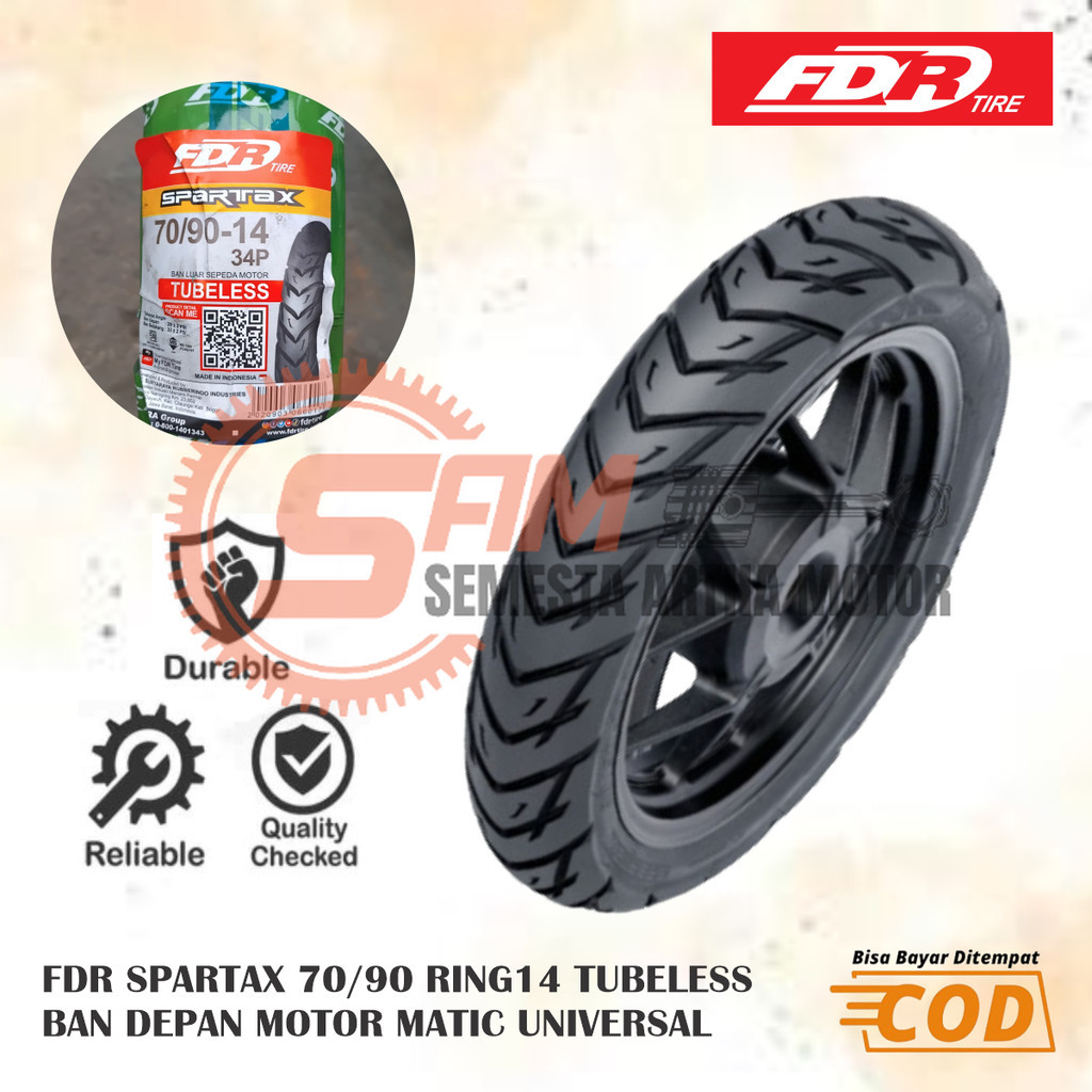 Ban Luar FDR 70/90 Ring 14 Spartax Tubeless Depan Motor Matic Mio Fino Beat