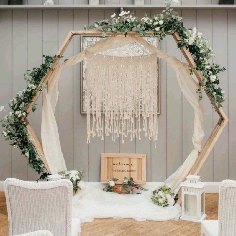 SET BACKDROP LAMARAN/WEDDING set backdrop hexagonal wedding rustic / gawang hexagonal lamaran UKURAN