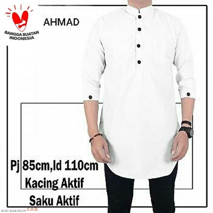 Baju KOKO AHMAD PUTIH POLOS SC Baju koko Pria katun putih Kekinian