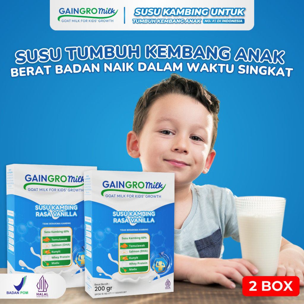 

PAKET 2 BOX VANILLA SUSU KAMBING Untuk Mendukung kesehatan Jantung&Paru-paru Anak GainGro Milk Shop