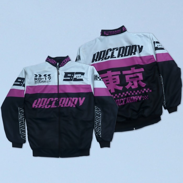 DISKON- COD / Jaket Motor Jaket Nascar Motif Jepang Original Racerdry Terbaru - Hitam Ungu, L