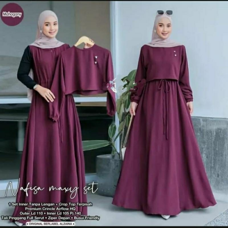 NAFISA maxy set 2in1 inner + outer crop setelan gamis polos terbaru 2023