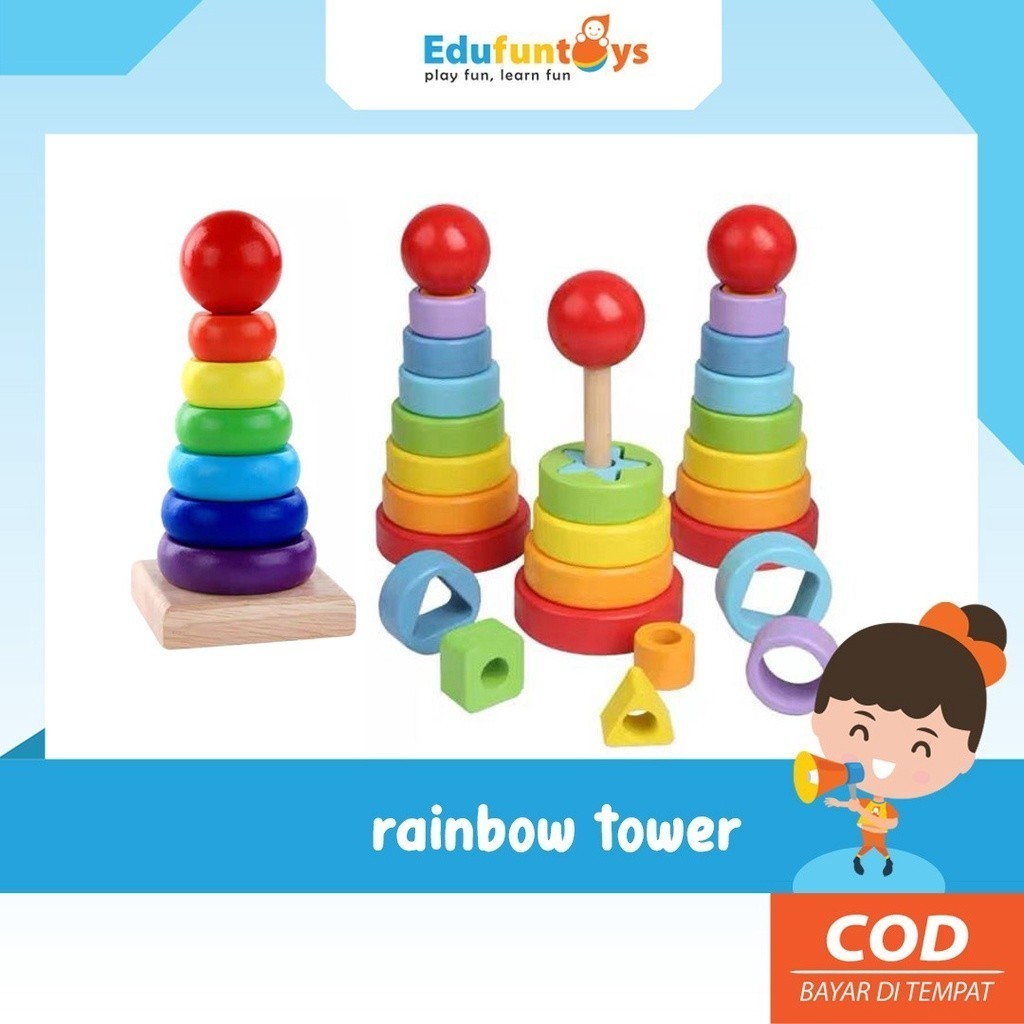 Mainan donat susun kayu RAINBOW TOWER /￼Mainan Edukasi Donat Susun kayu/ Menara donat [GrosirmainanJ