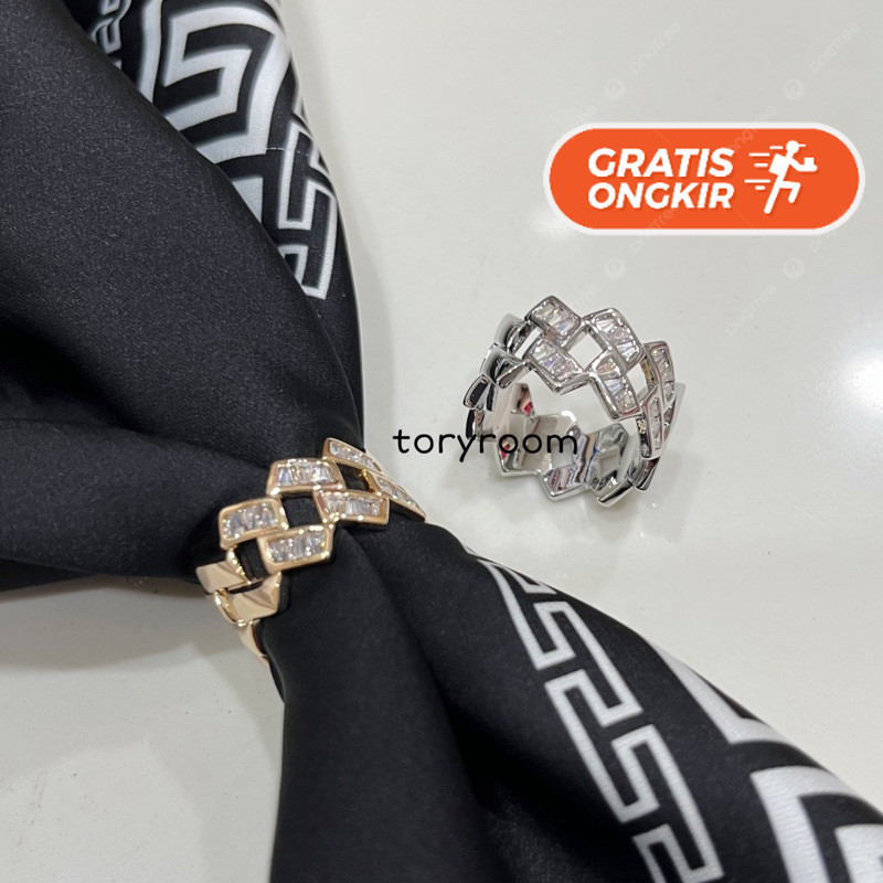 Terlaris ~Ring hijab cincin jilbab syal scarf zircon diamond trapezed miring zigzag Bros Cantik Bros