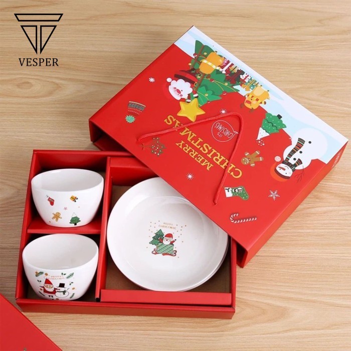 

✨LARIS✨ -hampers christmas bowl gift box set kado natal piring mangkok keramik - HBSC-A-2BOWL
