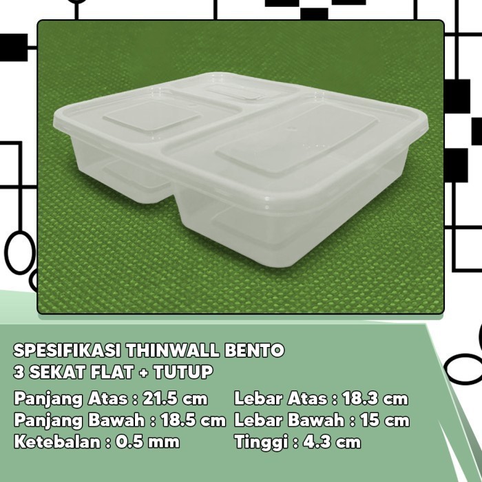 Thinwall Bento Sekat 3 Plastik - Food Container Bento Thinwall