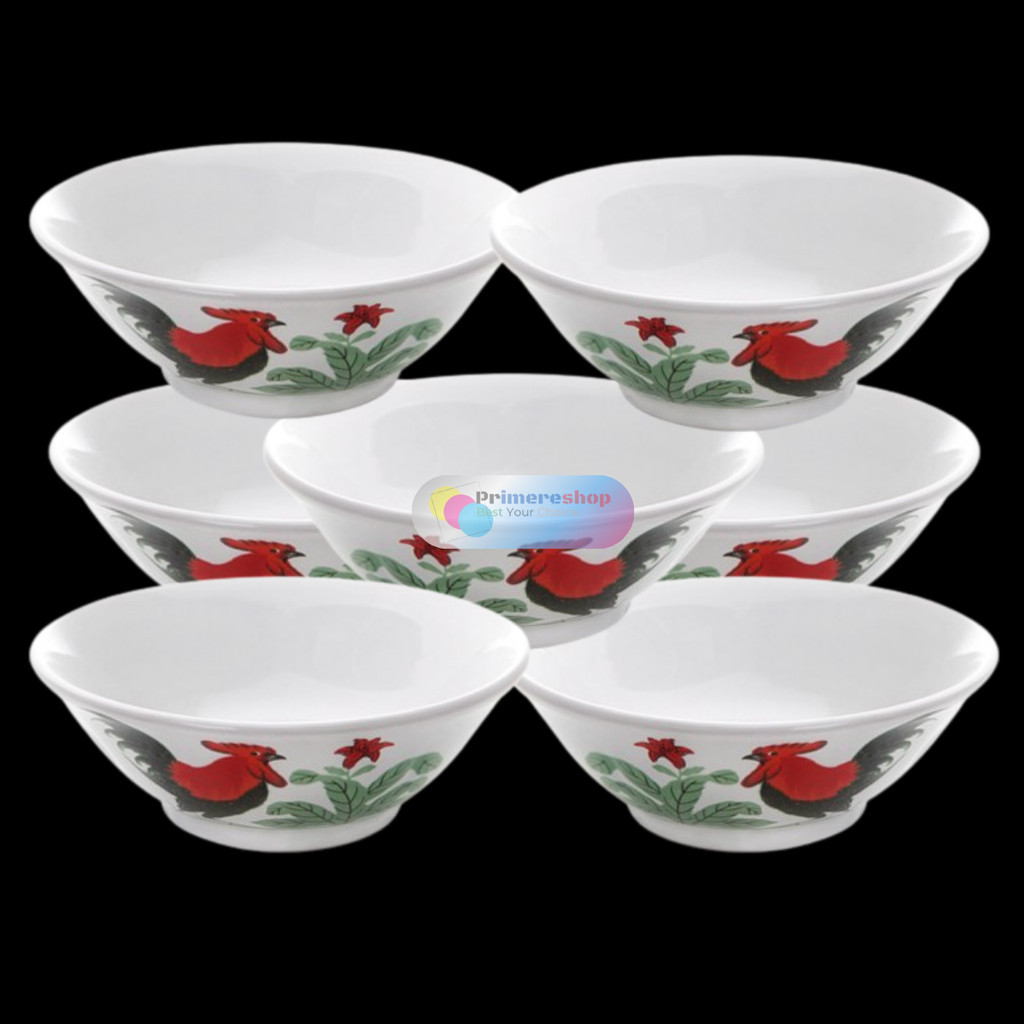 Mangkok Keramik Lusinan 12 Ayam Jago / Mangkok Kramik Aesthetic Termurah