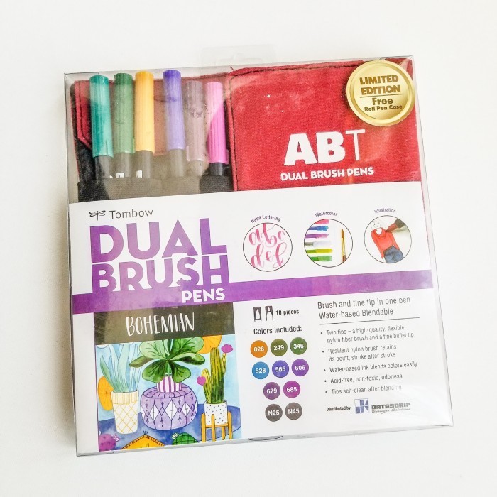 

58FED~ Best Quality Tombow ABT Dual Brush Pen Limited Edition Free Roll Pen Case - Bohemian