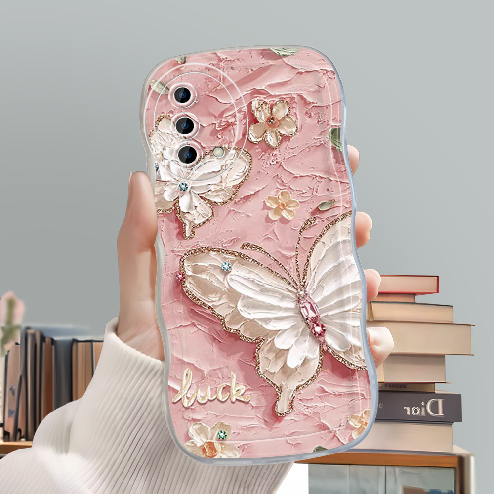 Casing Hp Untuk OPPO A74 A95 Handphone Silikon Softcase Oil Painting Butterfly Smile Soft Phone Case
