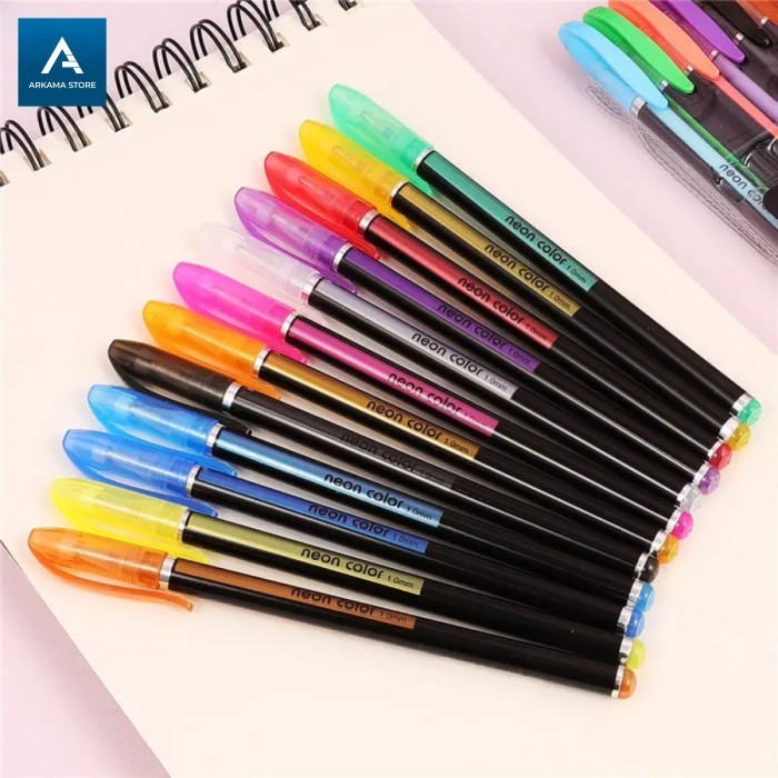 

pulpen gel warna warni pena pen glitter neon color