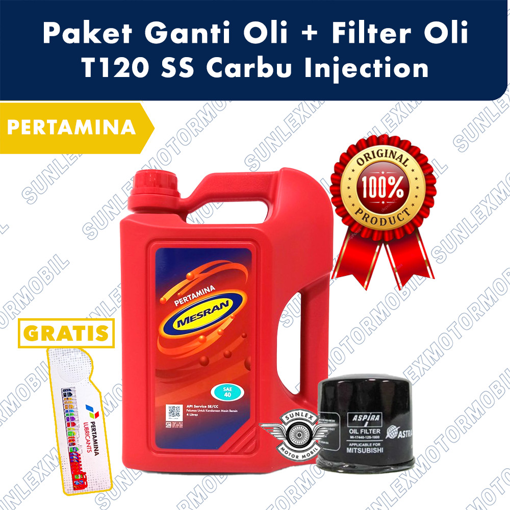 Paket Ganti Oli Mesran Bensin 4L + Filter Oli 12S-1800 T120SS Carbu Injeksi Pertamina Bensin 4Liter