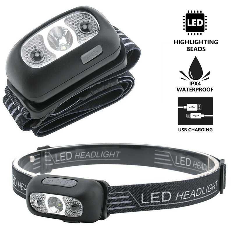Senter Kepala Headlamp Sensor LED Waterproof Rechargeable IPX4 Senter Kepala Sensor LED Tahan Air
