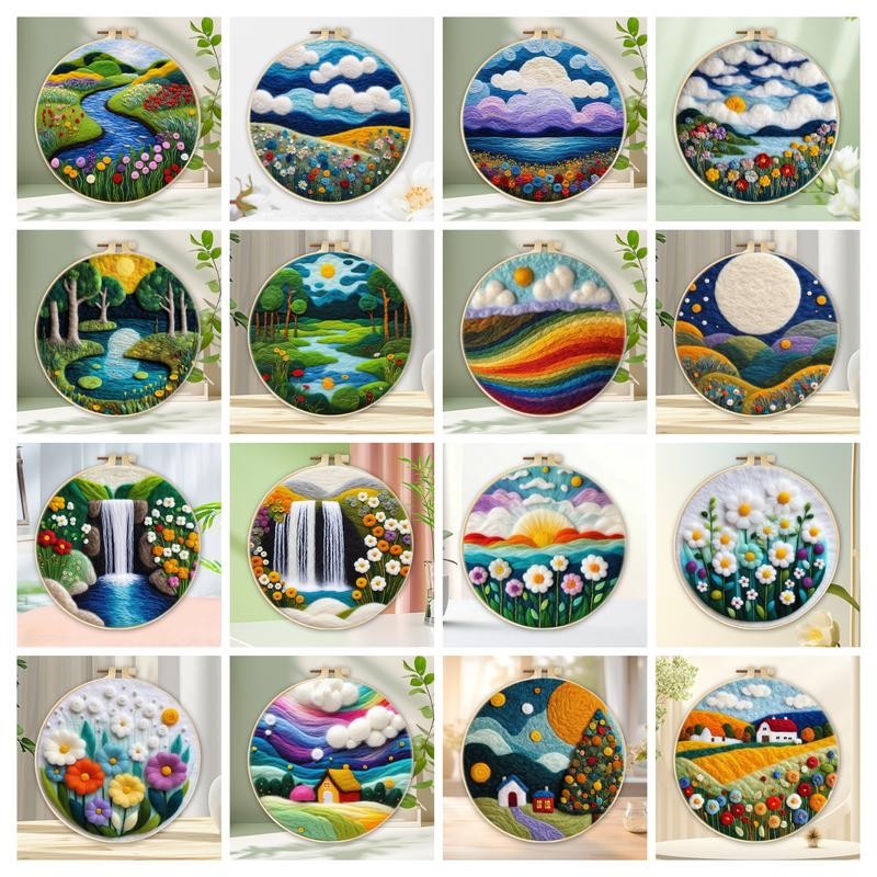 

SDOYUNO 20x20cm Frame Painting DIY Wool Embroidery Nature Scenery Creative Needle Felt Picture Kit Craft Paintings Needlework