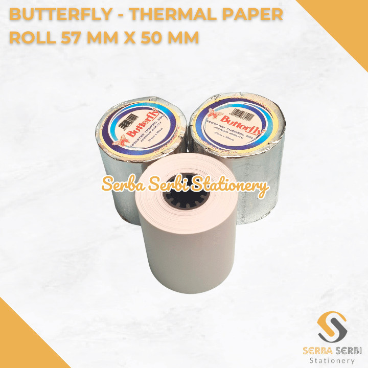 

GROSIR (1 BIJI) BUTTERFLY - THERMAL PAPER ROLL / TELSTRUK / KERTAS STRUK KASIR 57 MM X 50 MM / 57X50 MM / 58 MM X 50 MM / 58X50 MM