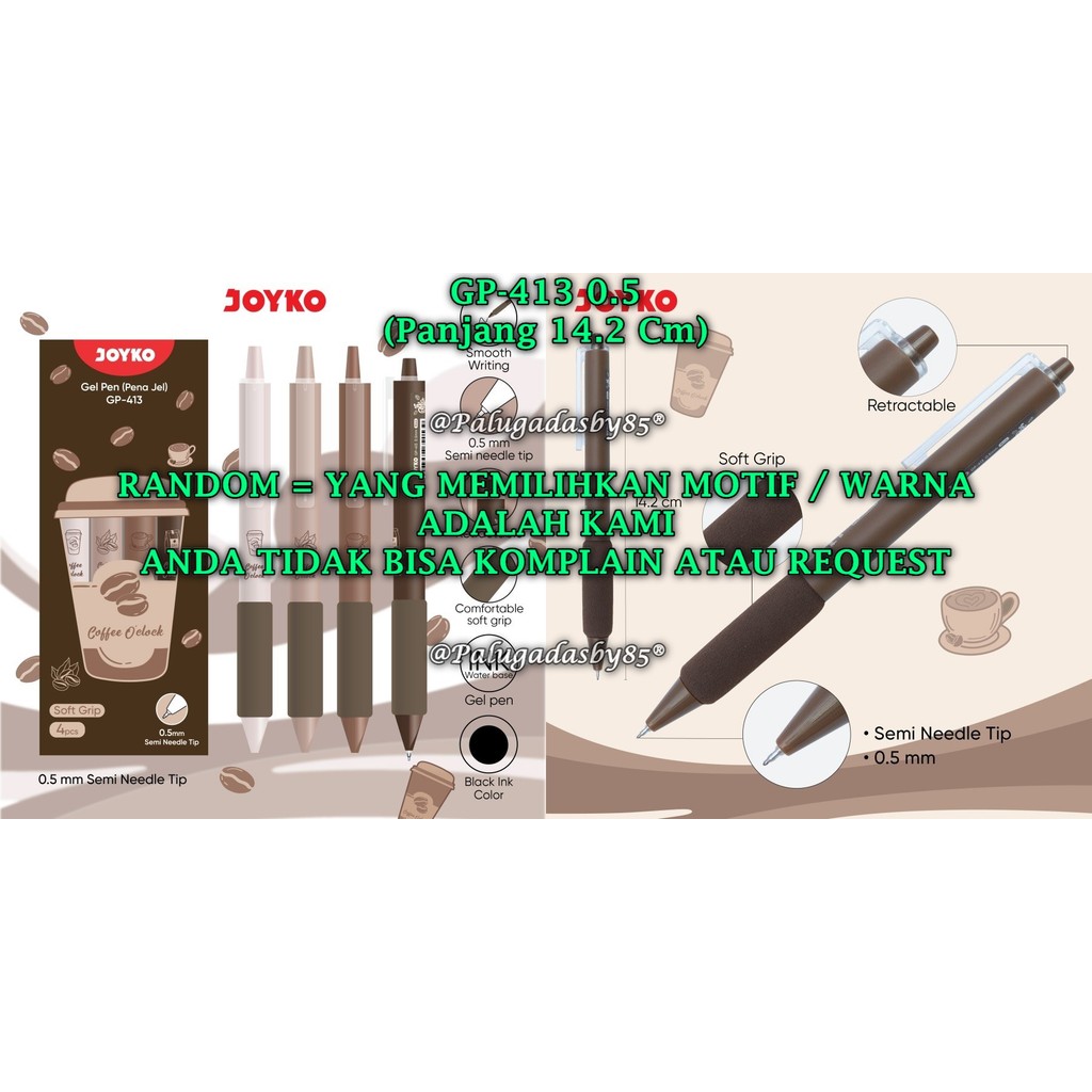 

(1 Pak Isi 4 Pcs) GROSIR Gelpen JOYKO GP-413 0.5 Hitam / Gel Pen Pulpen Pena Joyko GP-413 (1 Pak/4)
